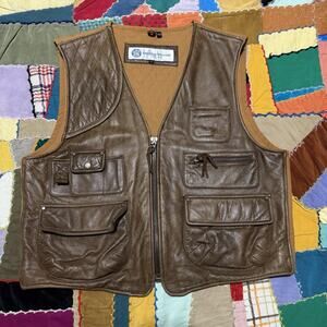 Vintage Smith and Wesson Cotton Back Brown Leather Vest Men’s Large